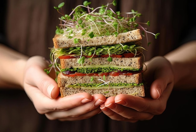 Hand vasthouden van gezond voedsel met microgreens