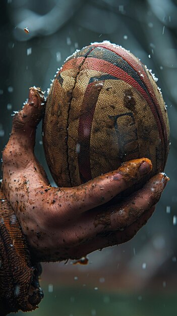 Foto hand verbindt met een rugbybal voor een pas