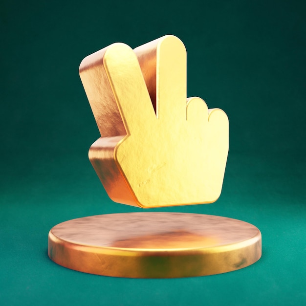 Hand vrede icoon. Fortuna Gold Hand Peace symbool met Tidewater Green achtergrond. 3D-gerenderde sociale mediapictogram.