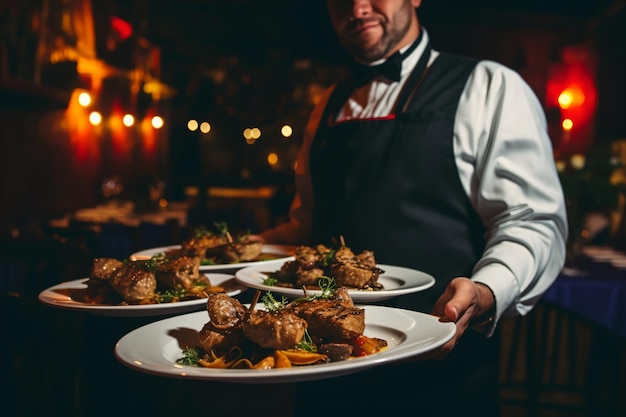 Hand of waiter from restaurant