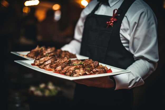 Hand of waiter from restaurant