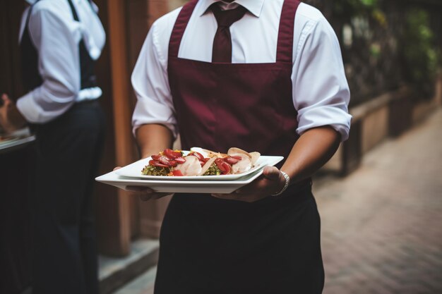 Foto la mano del cameriere del ristorante.