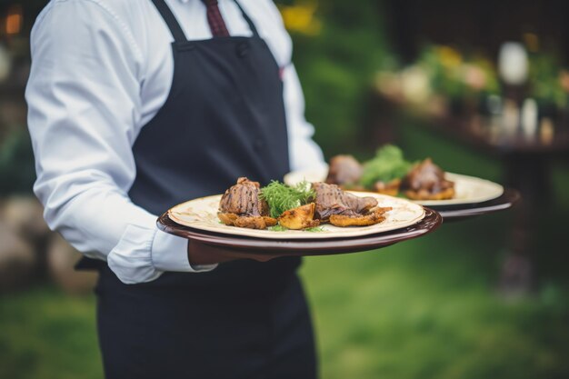 Hand of waiter from restaurant