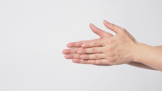 Hand washing gesture isoalted on white background.