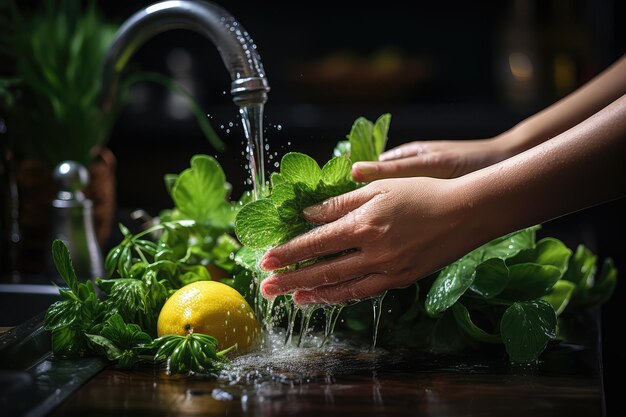 hand washing organic fruits and vegetables water splash professional advertising food photography