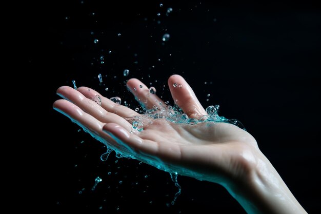 Photo hand and water hands interacting with water such as in washing swimming or playing