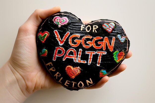 Foto hand wieg hartvormige aarde met veganistisch voor de planeet