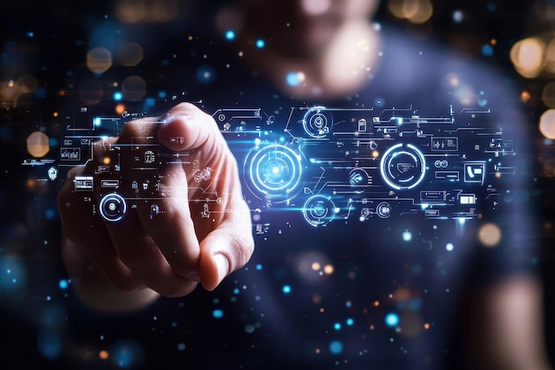 Hand wijzen naar holografische interface