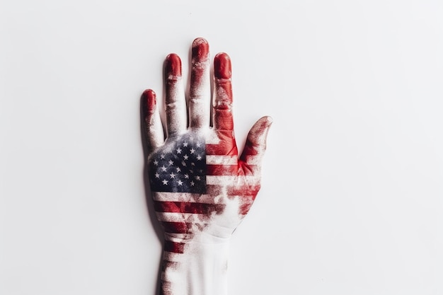 A hand with the american flag painted on it