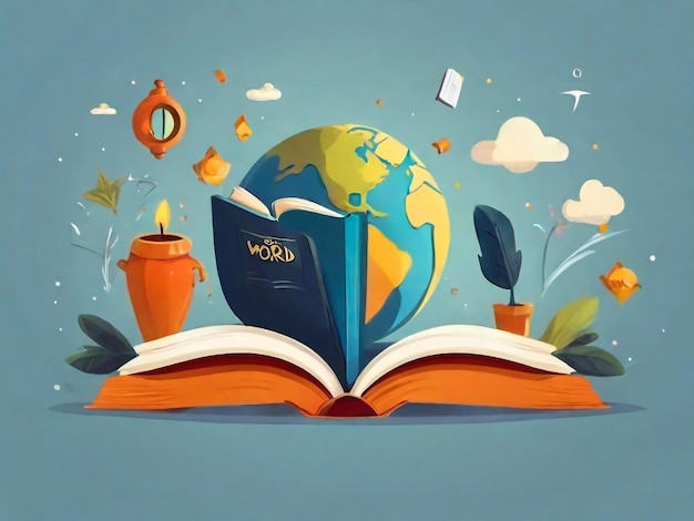 Фото Рука с книгой в мультфильме в плоском стиле концепция всемирного дня книги изучения обучения