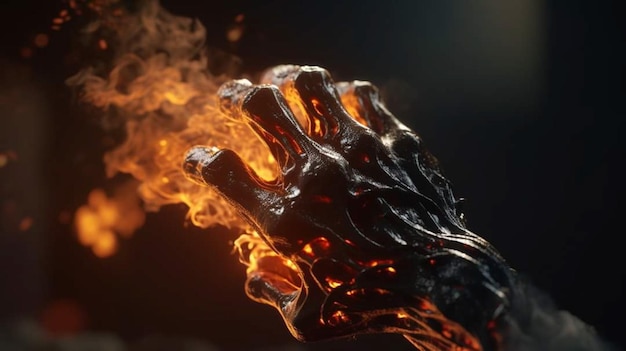 A hand with a burning glove is shown with flames coming out of it.