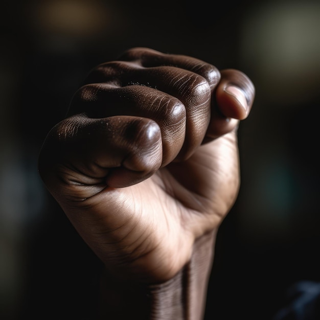 A hand with a clenched fist is held up in a fist generative ai