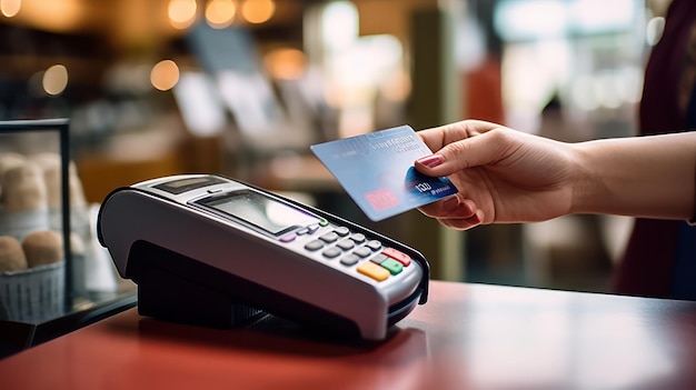 hand with credit card paying with shopping cart