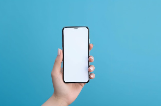 Hand with empty mockup phone on vivid background Illustration AI GenerativexA