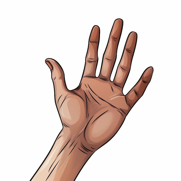 Foto mano con le dita allargate, illustrazione di cartoni animati 2d su bianco