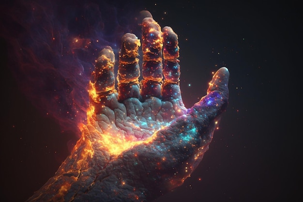 A hand with a fire on it