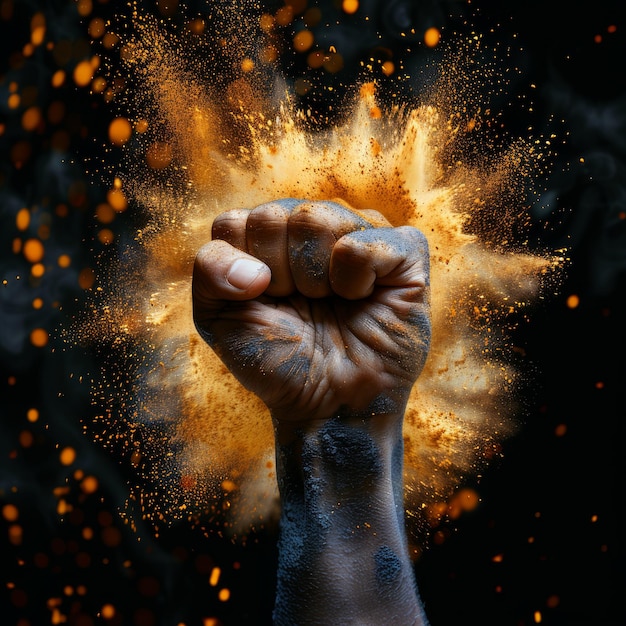 Photo a hand with a fist full of orange dust