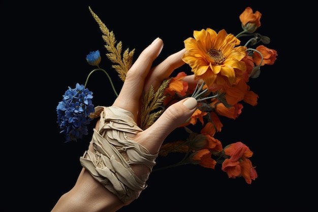 Foto la mano con i fiori