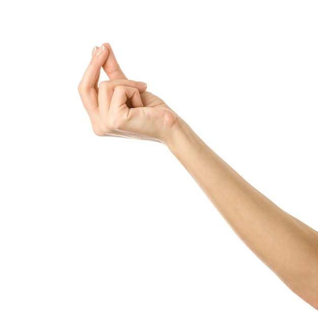 Hand with french manicure gesturing isolated