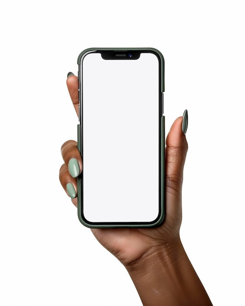 hand with great color nail design holds big phone