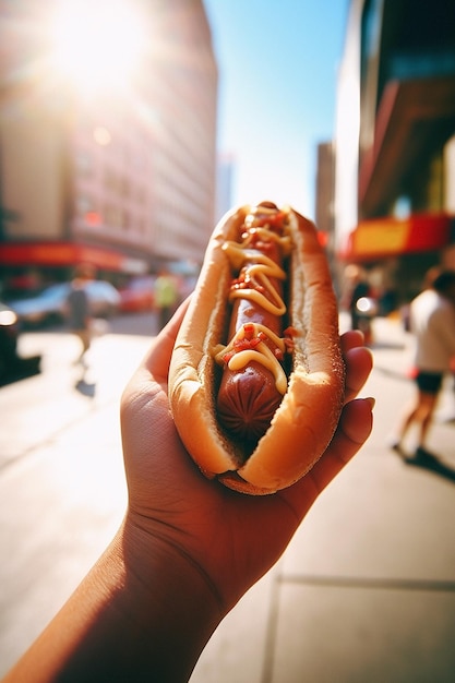 hand with hotdog