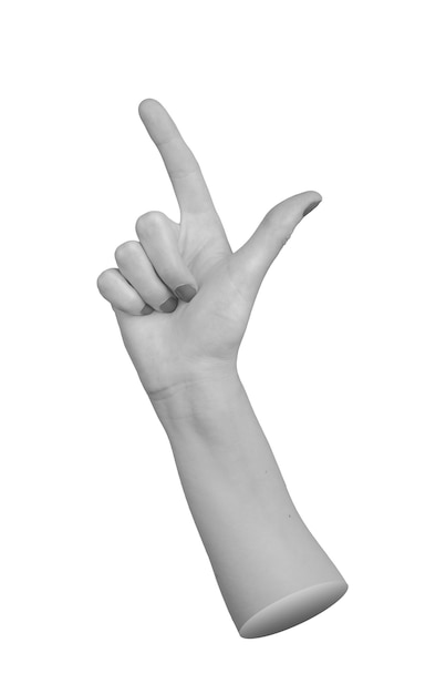 hand with the index finger pointing upward and the thumb extended outwards creating an l shape