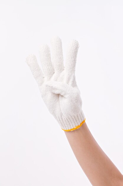 Hand with an industrial cotton glove