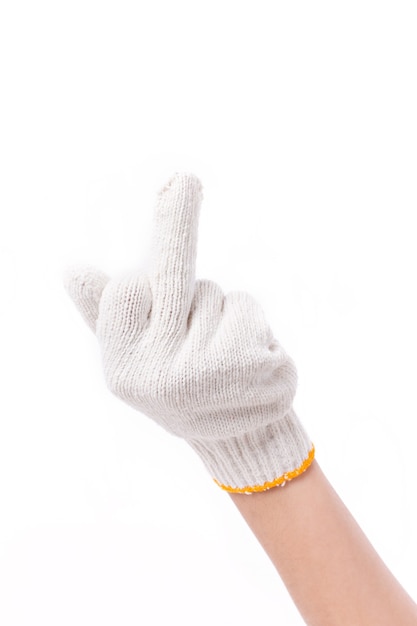 Hand with an industrial cotton glove