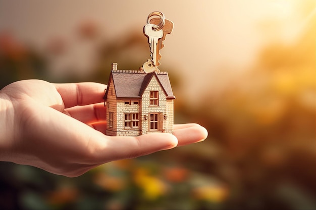 Рука с ключами от нового дома Ипотечные инвестиции в аренду недвижимость Концепция Генеративный ИИ