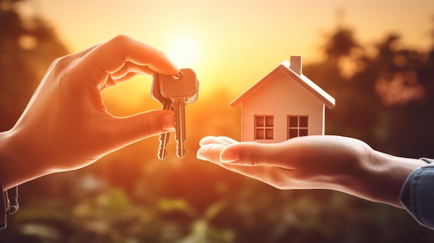 新しい家の鍵を持つ手住宅ローン投資家賃不動産物件コンセプト生成 AI