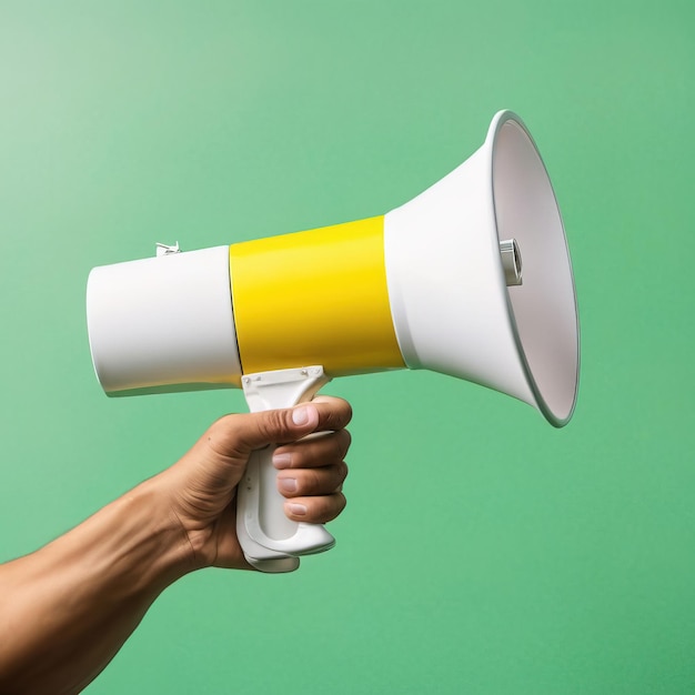 hand with megaphone against color background