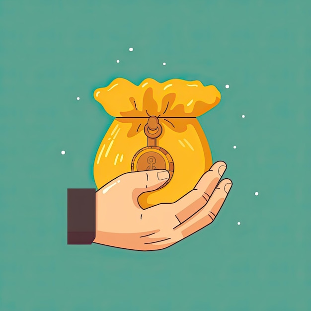 Photo hand with money bag and gold coin cartoon vector icon illustration financial business concept isolat