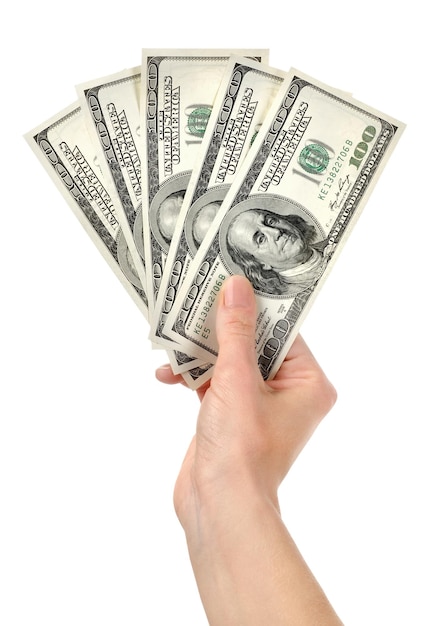 Hand with money isolated on a white background