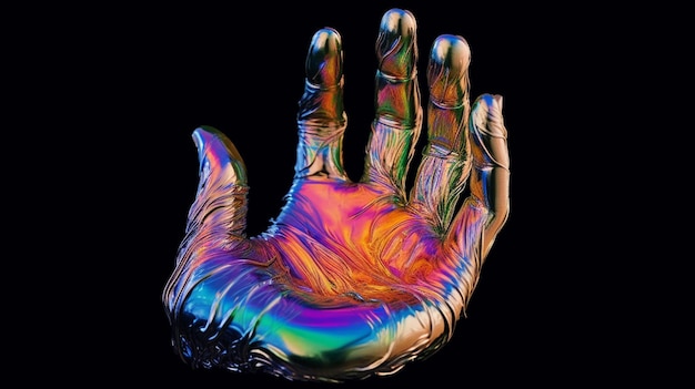 Photo a hand with a multicolored hand that says 