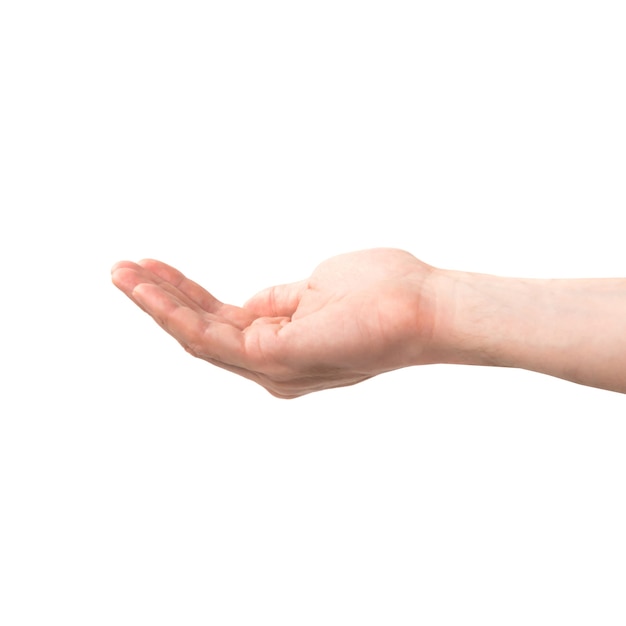 Hand with open palm isolated on white background