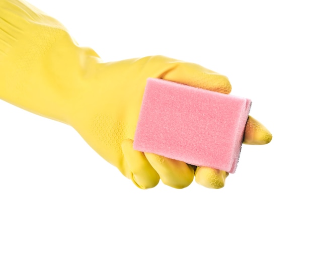 Hand with pink sponge