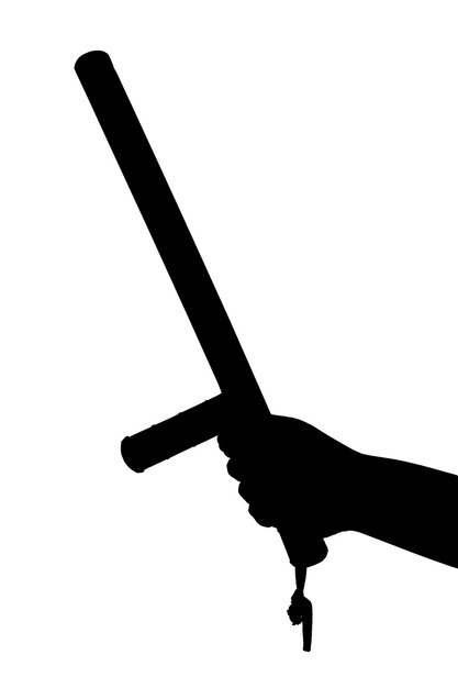 Photo hand with police tonfa baton silhouette on white background