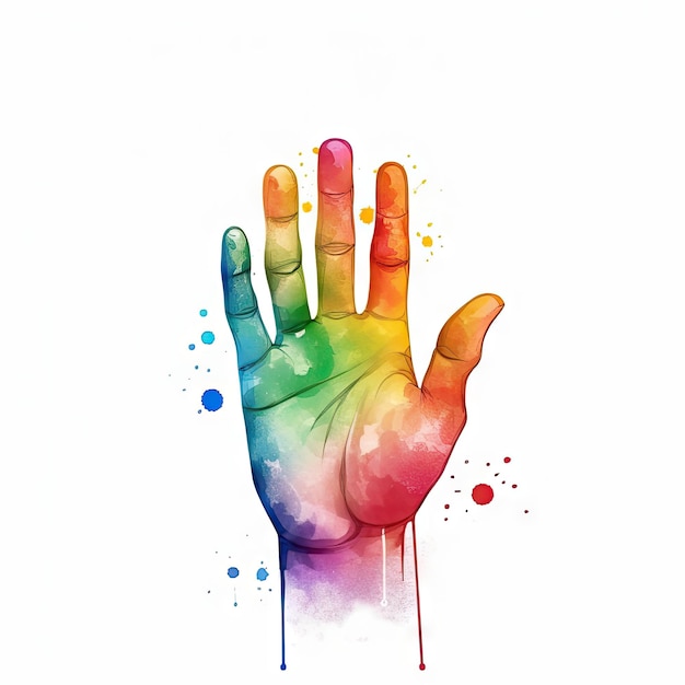 Foto una mano con sopra i colori dell'arcobaleno