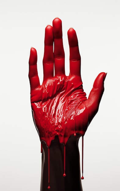Photo a hand with red paint dripping