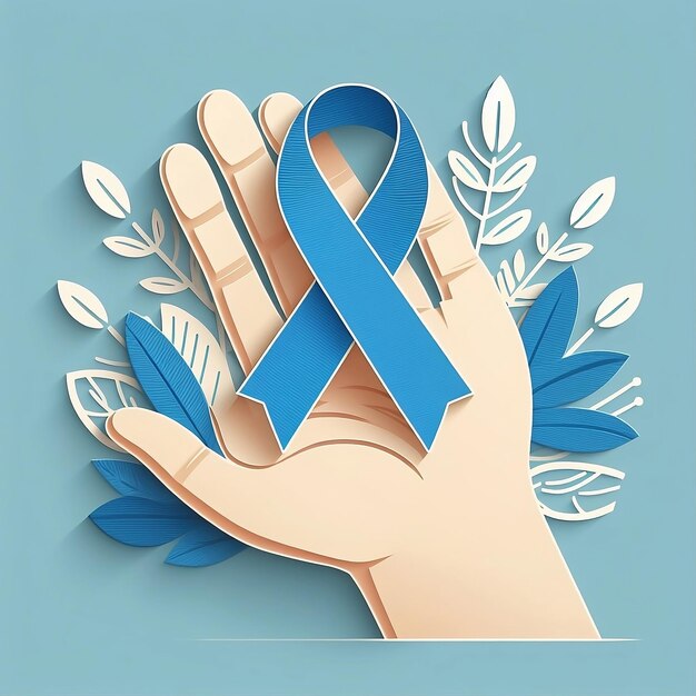 Photo hand with ribbon of world cancer day in vector illustration background