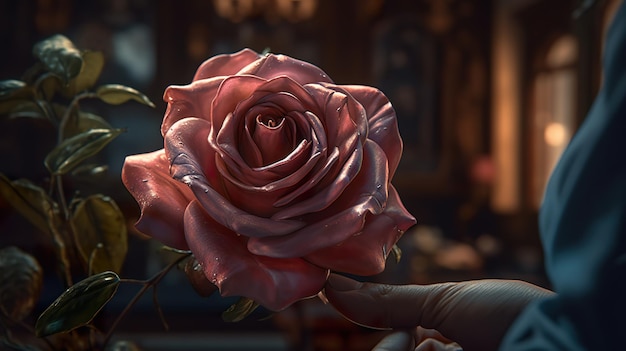 Hand with rose cinematic illustration ai generate