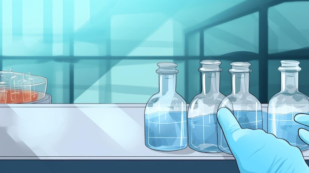 Hand with sanitary gloves check medical vials Group of Vaccine bottles Medicine in ampoules
