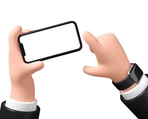 hand with a smartphone on a white background 3d illustration businessman holds a phone in his hand