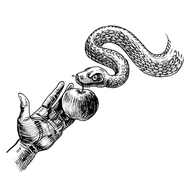 Рука со змеей на ней держит змею.