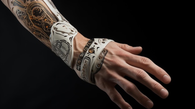 Hand with sword on white isolated background