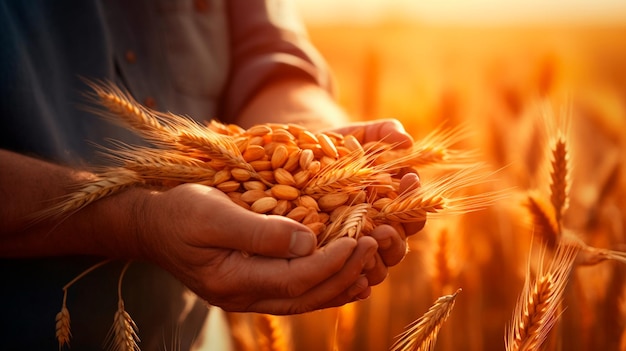 小麦の耳をつけた手 創造的な人工知能