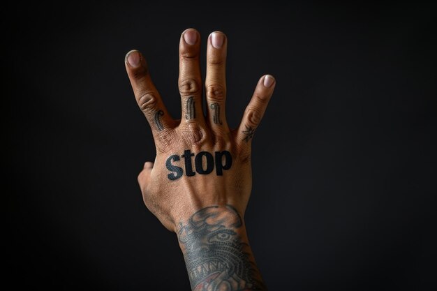 Photo a hand with the word stop written on it