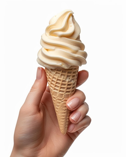 hand of a woman holding an ice cream isolated white background