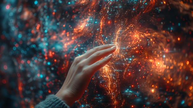 The hand of a woman holds the metaverse universe depicting the concept of digital transformation for the next generation