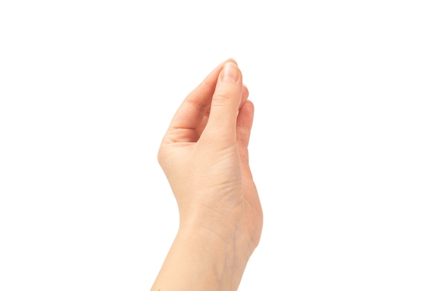 Hand of woman isolated on white.